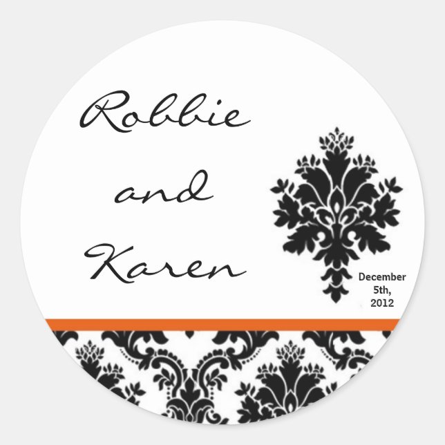 6 - 3" Bevorzugung Stickers Black Orange Damask La (Vorderseite)