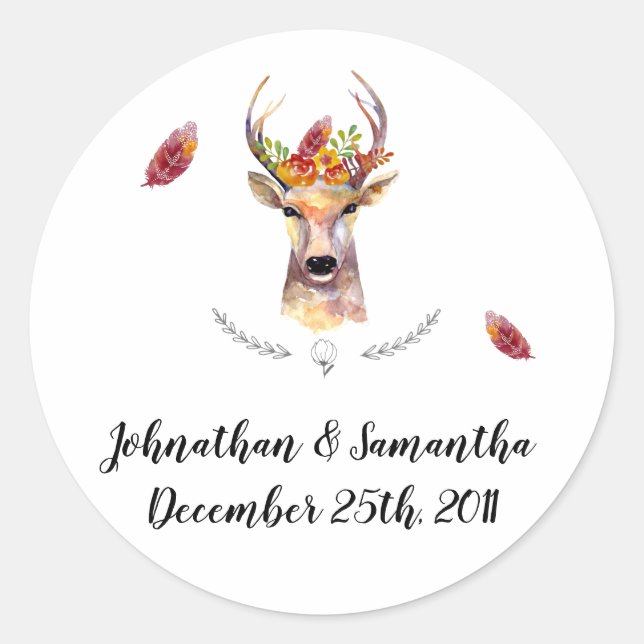 6 - 3" Bevorzugung Stickers boho Reh Buck Head Bro (Vorderseite)