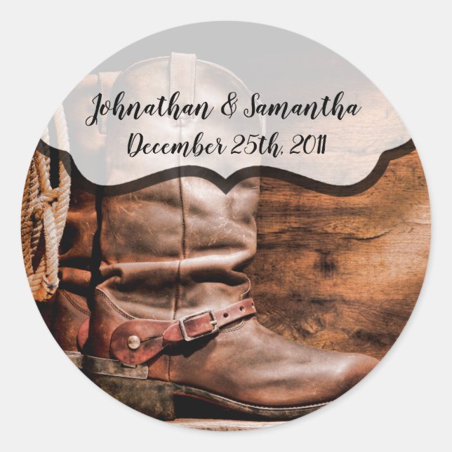6 - 3" Bevorzugung Stickers Cowboy Boots Barn Wood (Vorderseite)