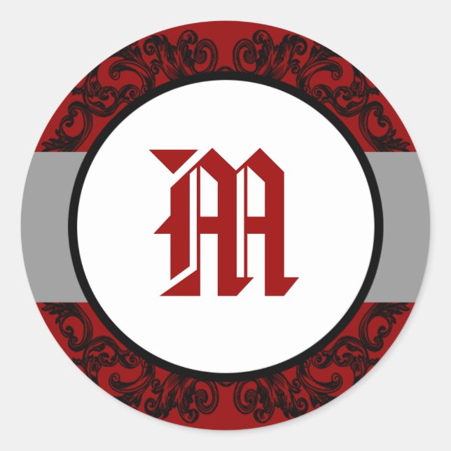 6 - 3" Bevorzugung Stickers Crimson Red Verziert E (Vorderseite)