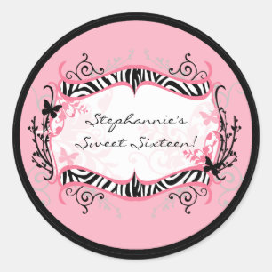 6 - 3" Bevorzugung Stickers Girly Butterfly Zebra 