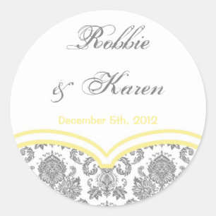 6 - 3" Bevorzugung Stickers Grau Yellow Damask Spi