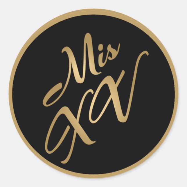 6 - 3" Bevorzugung Stickers Mis XV Gold Black (Vorderseite)