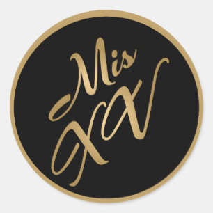 6 - 3" Bevorzugung Stickers Mis XV Gold Black