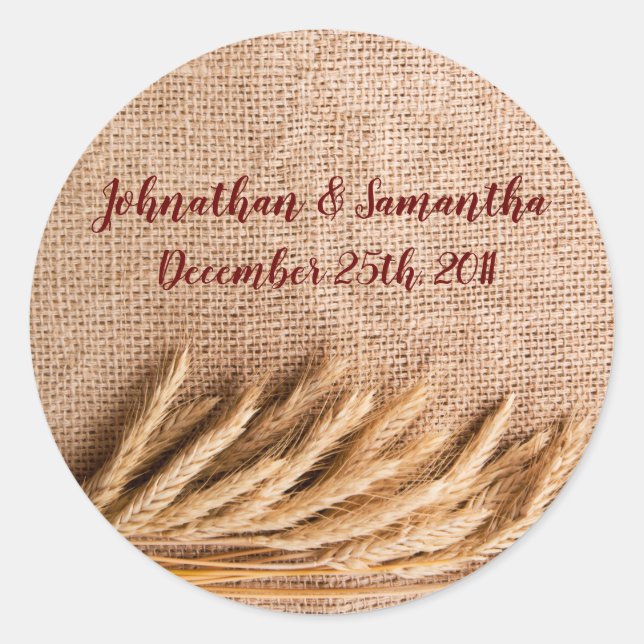 6 - 3" Bevorzugung Stickers Weizen auf Burlap Sack (Vorderseite)