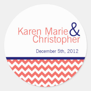 6 - 3" Favor Aufkleber Korallen Navy Blau Chevron 