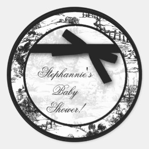 6 - 3" Favor Aufkleber Schwarz Weiß Toile Stoff