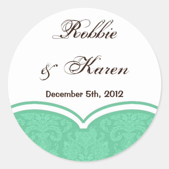 6 - 3" Gefallen Aufkleber Minze Grün Weiße Damasso (Vorderseite)