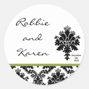 6 - 3" Gefallen Stickers Black Green Damask Lace