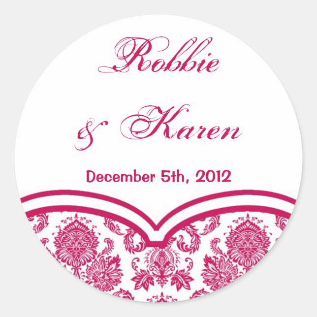 6 - 3" Gefallen Stickers Fusia White Damask Spitze (Vorderseite)