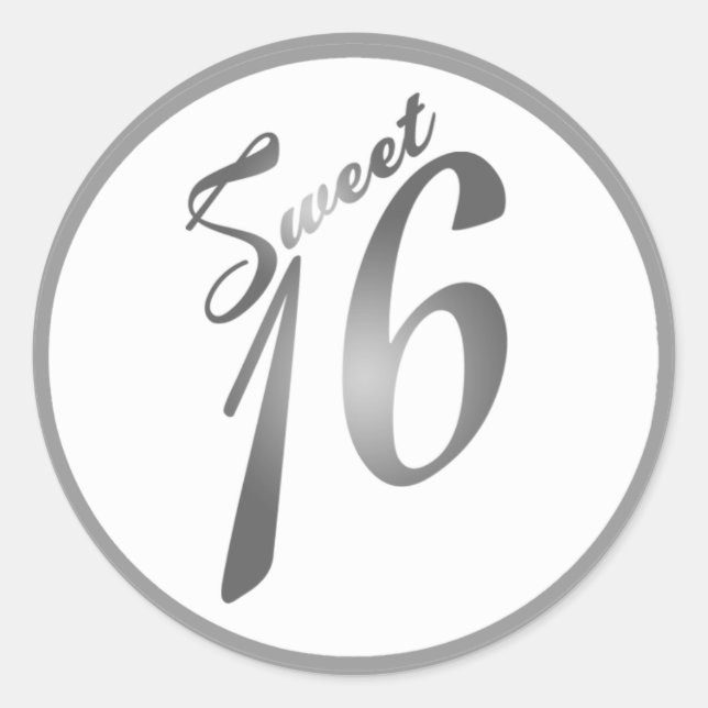 6 - 3" Gefallen Stickers Sweet 16 White Silver Par (Vorderseite)