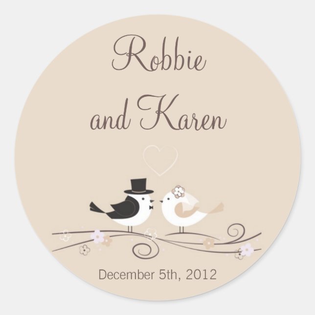 6 - 3" Gunst Sticker Hochzeit Birds Braut Groom (Vorderseite)