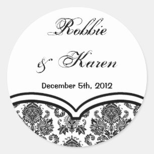6 - 3" Pflegeaufkleber Schwarz-weiß Damask Spitzen Runder Aufkleber