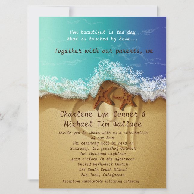 6,5 x 8,75" Beach Hochzeit Einladung (Vorderseite)