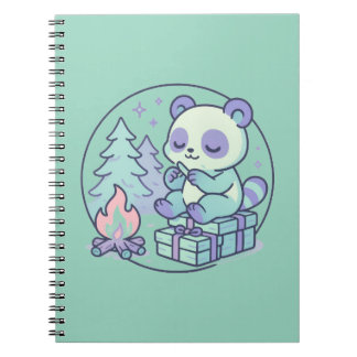 6,5" x 8,75" Niedliche Pastel Panda am Campfire mi Notizblock