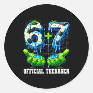 6+7 13-jähriger Teenager Drip Soccer 13. Geburtsta Runder Aufkleber