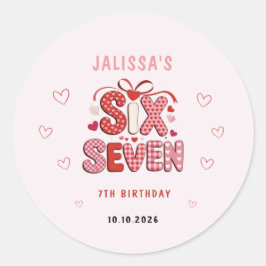 6 7 Birthday for Girls, Pink 7th Kids Party  Runder Aufkleber