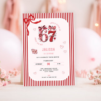 6 7 Birthday for Girls, Pink Kids 7th Birthday Einladung