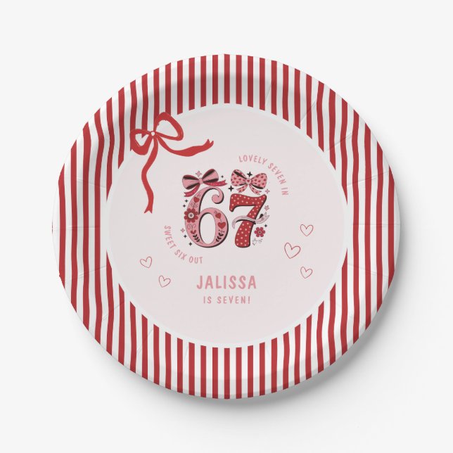 6 7 Birthday for Girls, Pink Kids 7th Birthday Pappteller (Vorderseite)