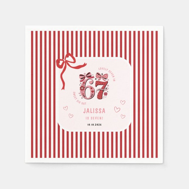 6 7 Birthday for Girls, Pink Kids 7th Birthday Serviette (Vorderseite)