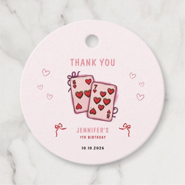 6 7 Birthday for Girls, Pink Six Seven Kids Party  Geschenkanhänger (Vorderseite)