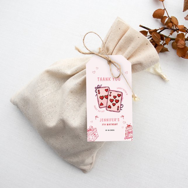 6 7 Birthday for Girls, Pink Six Seven Kids Party  Geschenkanhänger (6 7 thank you tag for girl's 7th birthday party)