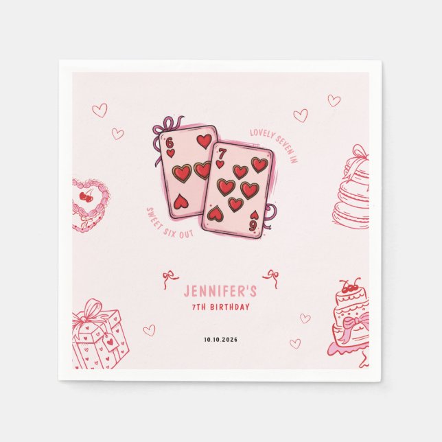 6 7 Birthday for Girls, Pink Six Seven Kids Party  Serviette (Vorderseite)