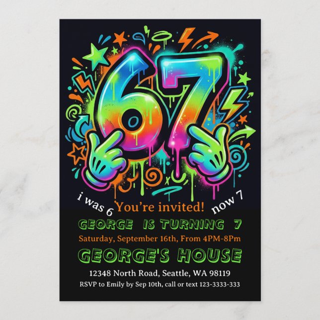 6-7 Boys Birthday Party Invitation Einladung (Vorderseite)