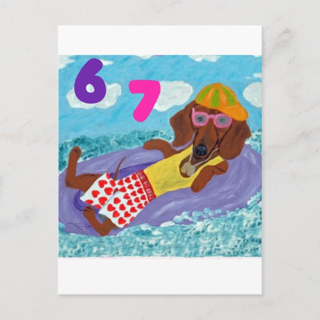 6 7 Dachshund beach bum on float Postkarte (Vorderseite)