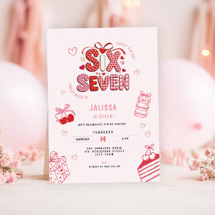 6 7 Geburtstag für Mädchen, Rosa 7. Kinderparty Einladung