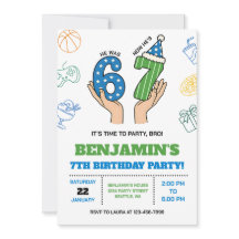 6-7 Geburtstagseinladung für Jungen, Six Seven Mem