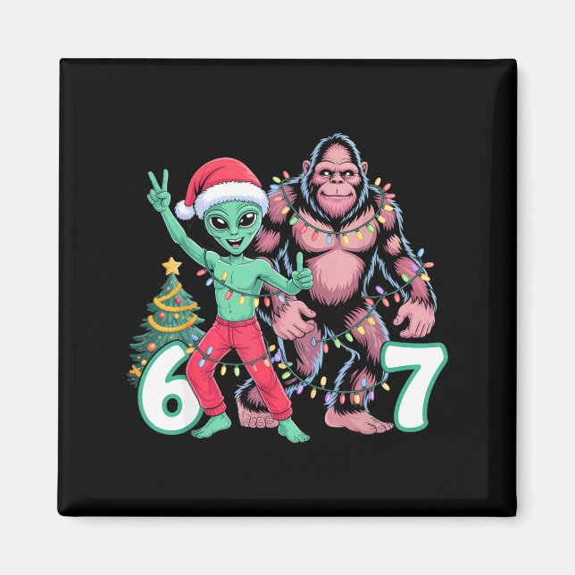 6 7 Meme Christmas Alien Sasquatch Six Seven Fun  Magnet (Vorne)