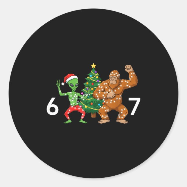 6 7 Meme Christmas Alien Sasquatch Six Seven Fun  Runder Aufkleber (Vorderseite)