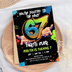 6 7 Meme Graffiti Six Seven Geburtstag Einladung