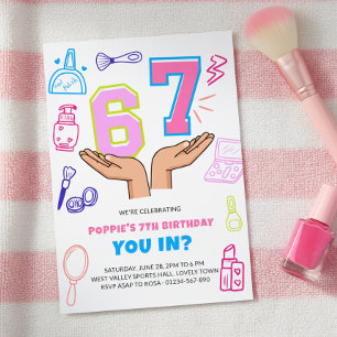 6 7 Meme-Makeup-Doodle-Art-Mädchen-Geburtstag Einladung