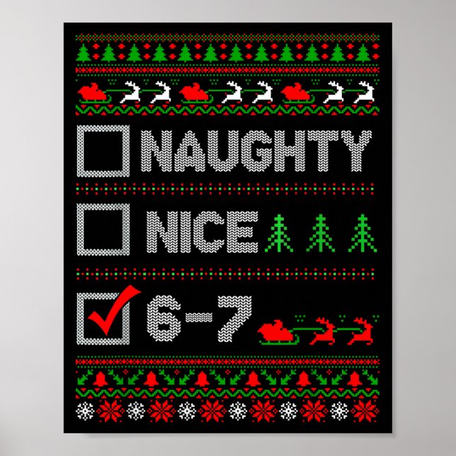 6-7 Meme Nice Naughty 67 Christmas Brain Rot Funny Poster (Vorne)