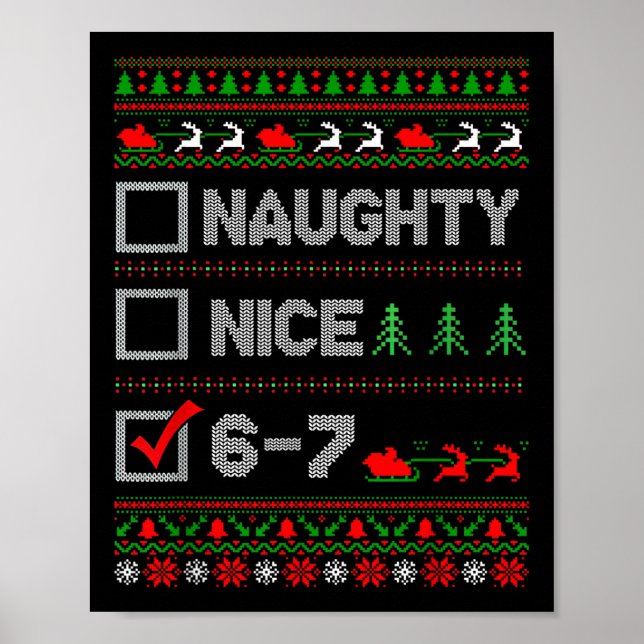 6-7 Meme Nice Naughty 67 Christmas Brain Rot Funny Poster (Vorne)