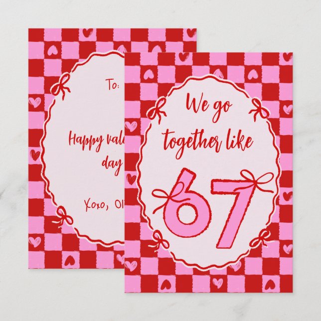 6 7 Meme Trendy Coquette Bow Valentines Day Mitteilungskarte (Vorne/Hinten)