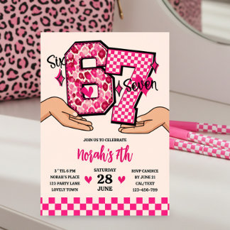 6 7 Meme Universitäts- Leopard Checkerboard Mädche Einladung