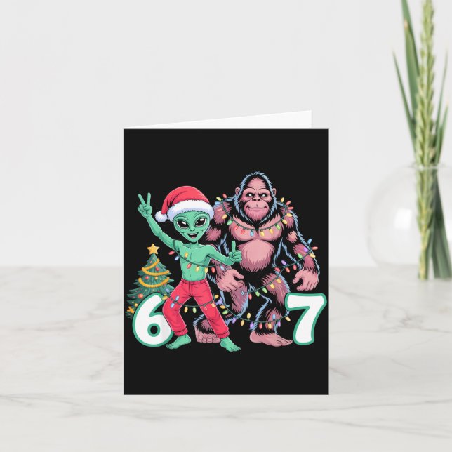 6 7 Meme Weihnachten Alien Sasquatch Sechs Sieben  Karte (Vorderseite)