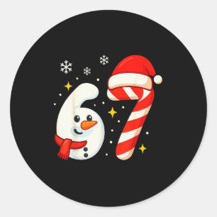 6 7 Meme Weihnachts-Shirt 67 Sechs Sieben Schneema Runder Aufkleber