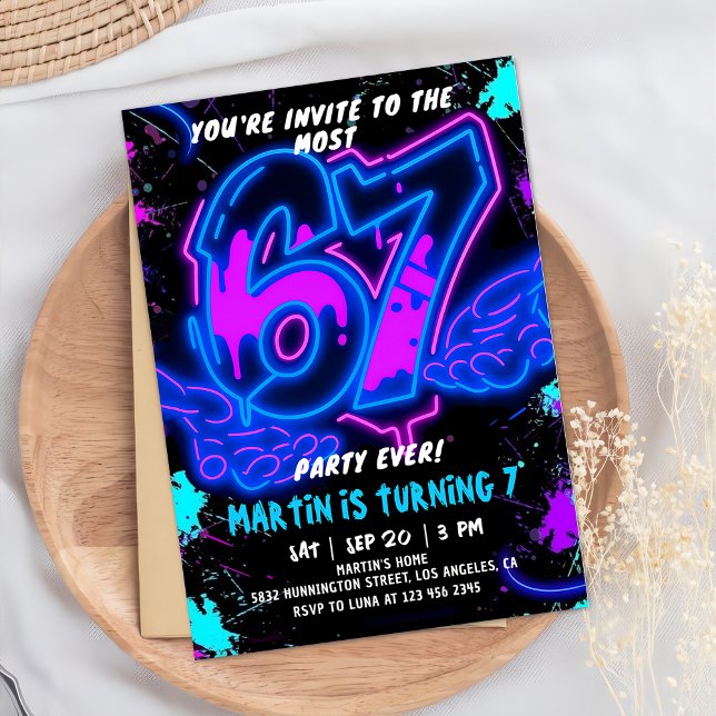 6 7 Neon Six Seven Birthday Invitation  Einladung (Von Creator hochgeladen)
