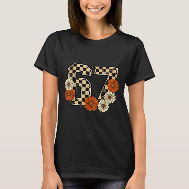 6 7 Retro Fall Meme Checkerboard Tee Haunted By 67 (Vorderseite)