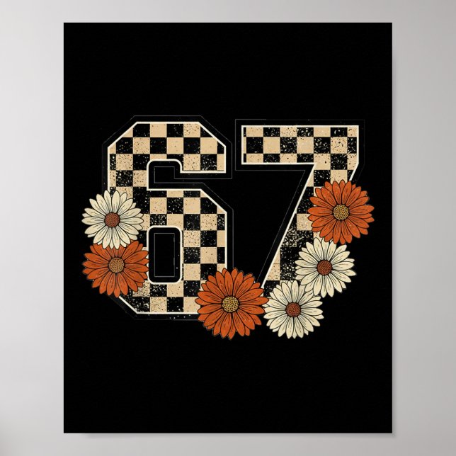 6 7 Retro Fall Meme Checkerboard Tee Haunted  Poster (Vorne)