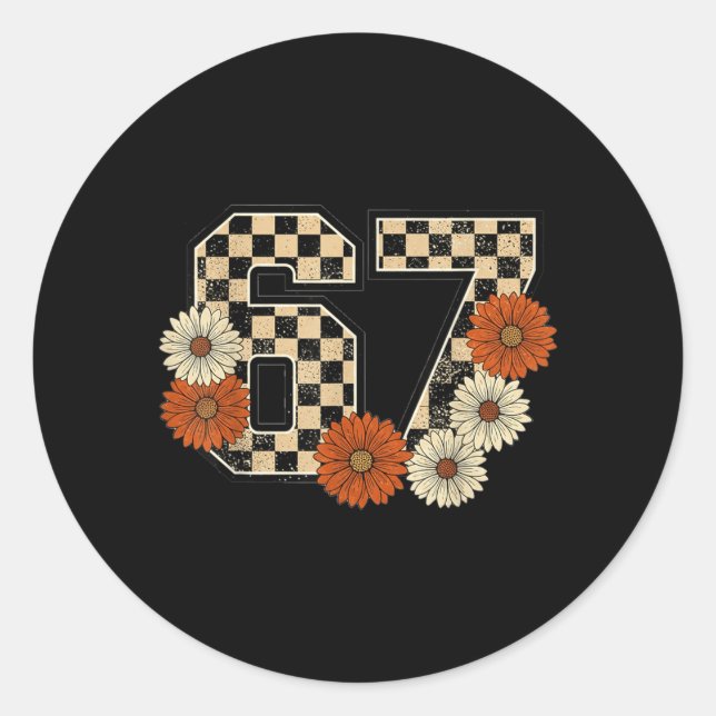 6 7 Retro Fall Meme Checkerboard Tee Haunted Runder Aufkleber (Vorderseite)