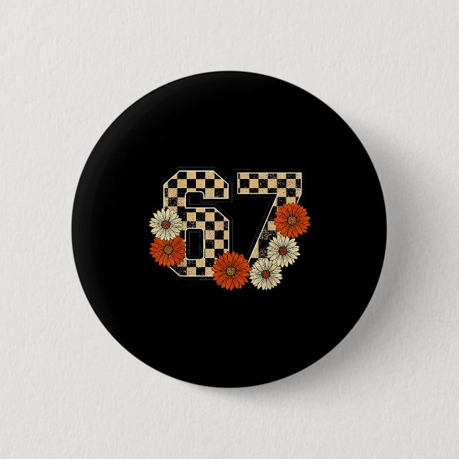 6 7 Retro Herbst Meme Schachbrett Tee Heimgesucht  Button (Vorderseite)