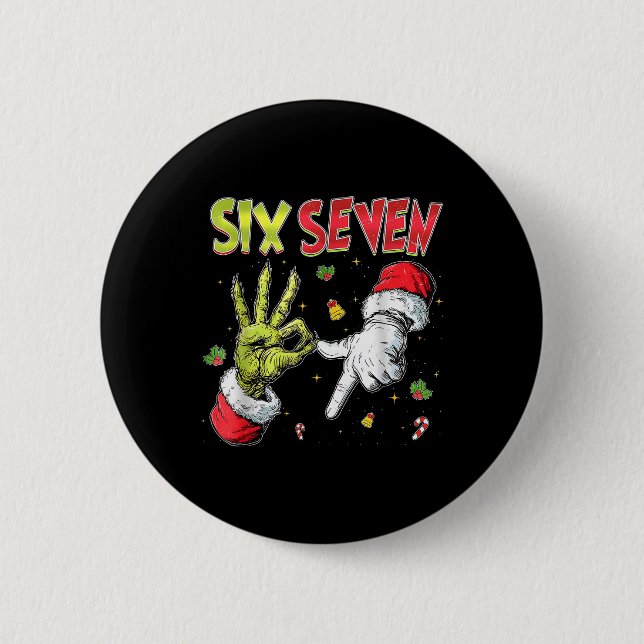 6 7 Sechs Sieben Hand Gen Z Alpha Meme Slang Weihn Button (Vorderseite)