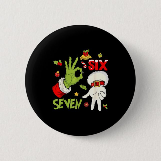 6 7 Sechs Sieben Hand Gen Z Alpha Meme Slang Weihn Button (Vorderseite)