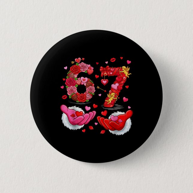 6 7 Sechs Sieben Valentinsherzen Kinder Jungen Mäd Button (Vorderseite)