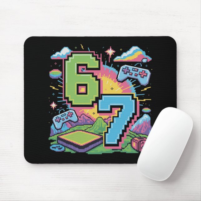 6 7 Six Seven Gaming Gen Z Alpha Meme Slang  Mousepad (Mit Mouse)